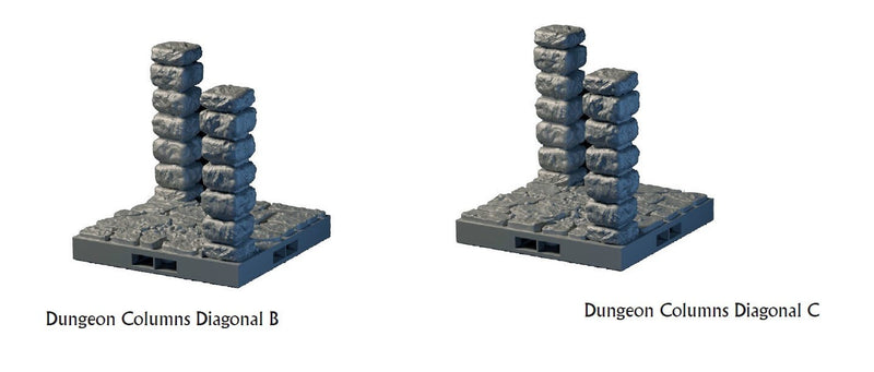 Diagonal Column Tiles - Lost Dungeons - DragonLock - DND - Pathfinder - RPG - Dungeon & Dragons - 28 mm/ 1" - Terrain - Fat Dragon Games